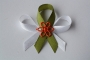 5-svatební vývazek bílo-olivově zelený s oranžovou kytičkou
